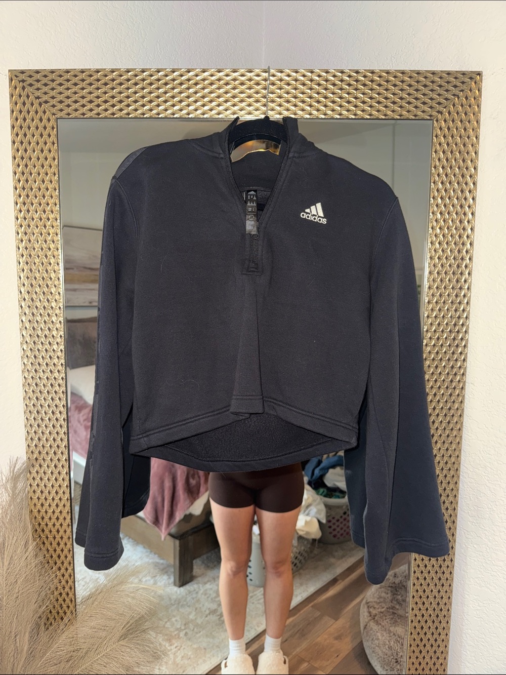 adidas Black Cropped Quarter-Zip Pullover